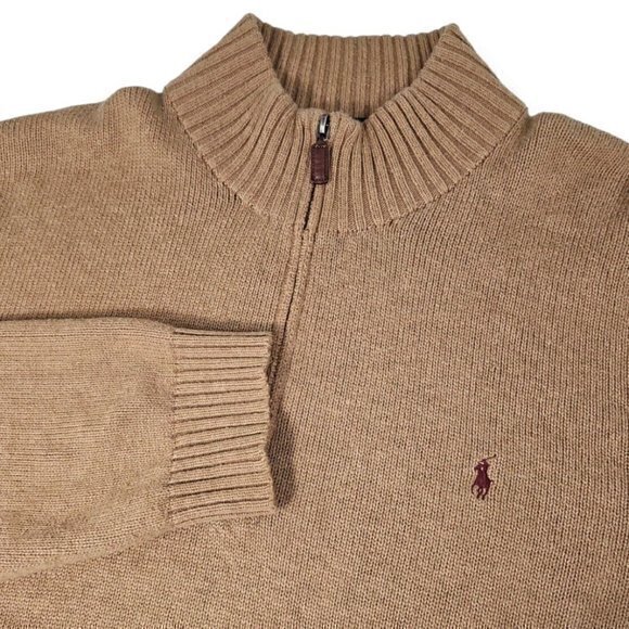 Polo Ralph Lauren 1/4‎ Zip Mock Neck Pullover Sweater Brown Size XXL / 2XL - Picture 1 of 5